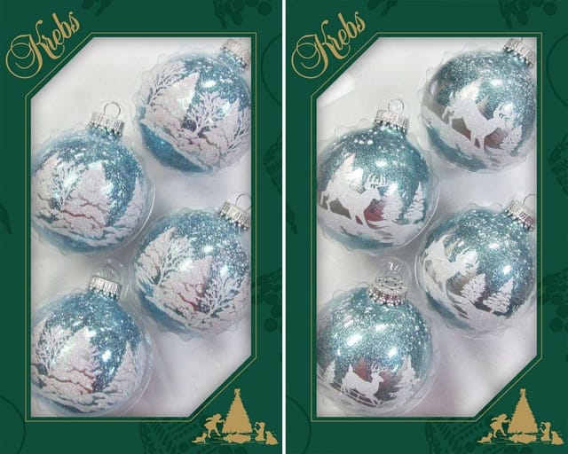 Krebs Glas Lauscha Weihnachtsbaumkugelset Winterwald Hellblau 8-tlg. 7cm