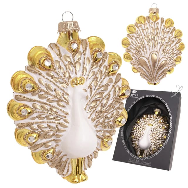Krebs Glas Lauscha Weihnachtsornament Pfau Edelweiß und Gold 1-tlg. 6cm
