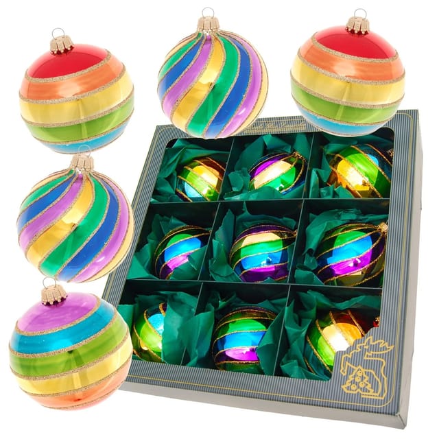Krebs Glas Lauscha Weihnachtskugeln Rainbow 9-tlg. 8cm