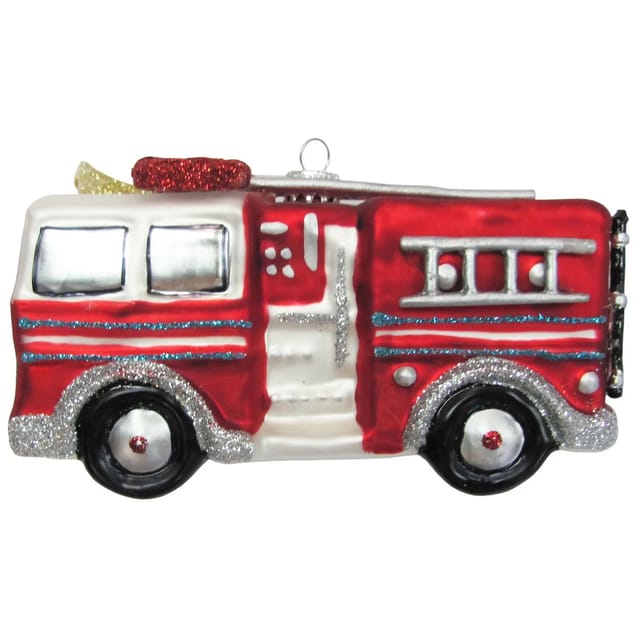 Krebs Glas Lauscha Weihnachtsornament Feuerwehrauto 1-tlg. 7cm