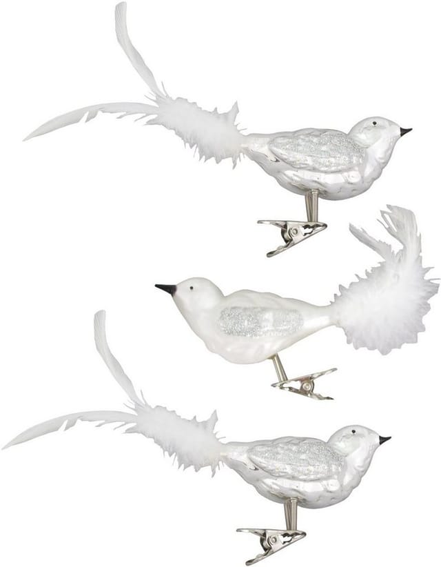 Krebs Glas Lauscha Weihnachtsornamente Vögel Silber 3er-Set 7cm
