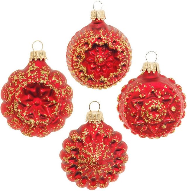 Krebs Glas Lauscha Weihnachtsbaumkugelformen Rot 4er-Set 6cm