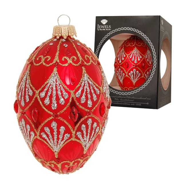 Krebs Glas Lauscha Weihnachtsornament Eiform Rot Gloria 1-tlg. 11cm