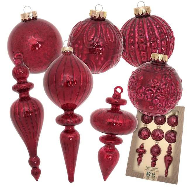 Krebs Glas Lauscha Weihnachtsornamente Romantikformen Effektrot 9-tlg. 8-19cm