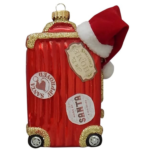 Krebs Glas Lauscha GmbH Christbaumschmuck Glas Santa Reisekoffer 11 cm 1 Stück rot