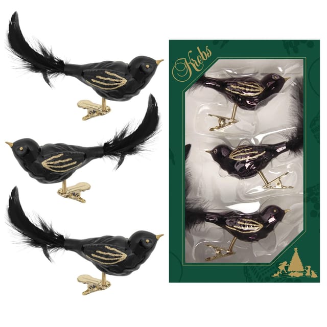 Krebs Glas Lauscha Weihnachtsornamente Vogel 3er-Set 7cm