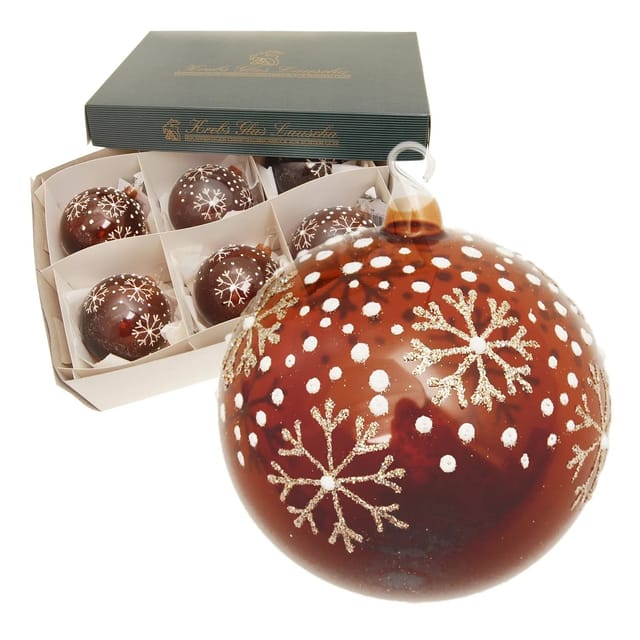 Krebs Glas Lauscha Weihnachtskugeln Braun Schneeflocke 6er-Set 8cm