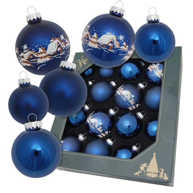 Krebs Glas Lauscha Weihnachtskugeln Blau Waldset 16-tlg. 5-7cm