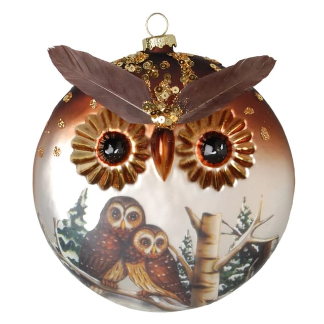 Krebs Glas Lauscha GmbH Christbaumschmuck Glas Eule Diskusform 12 cm 1 Stück
