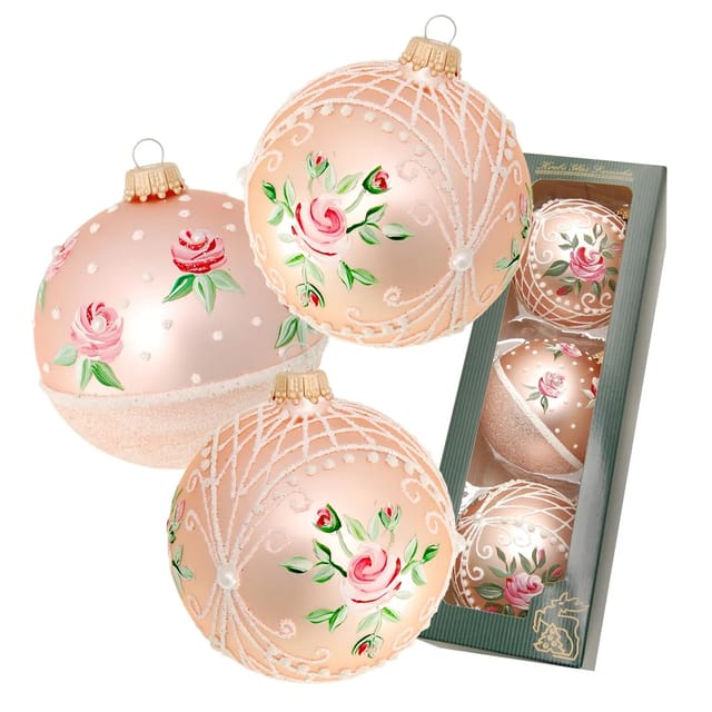 Krebs Glas Lauscha Weihnachtskugeln Rosen 3-tlg. 8cm