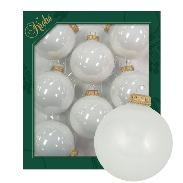 Krebs Glas Lauscha Weihnachtskugeln Weiß Glanz 8er-Set 7cm
