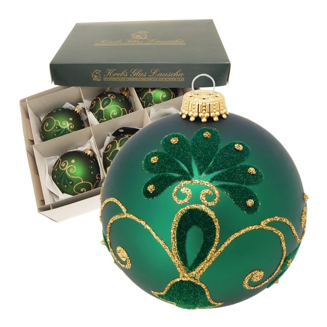 Krebs Glas Lauscha Weihnachtsbaumkugel mit Blüten 6er-Set 8cm