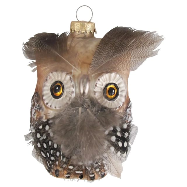 Krebs Glas Lauscha Weihnachtsornament Eule mit Feder 1-tlg. 10cm