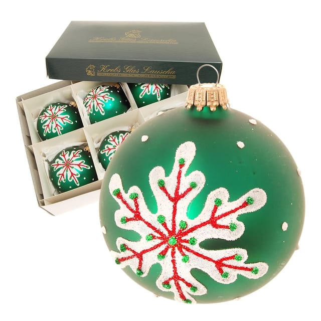 Krebs Glas Lauscha Weihnachtskugel Schneekristall 6er-Set 8cm