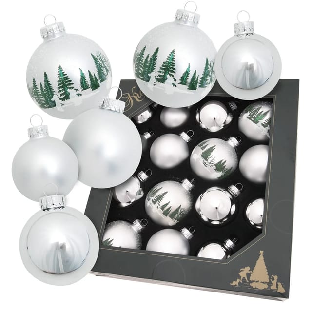 Krebs Glas Lauscha Weihnachtskugeln Silber Waldset 16-tlg. 5-7cm