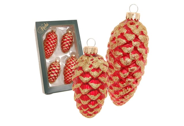 Krebs Glas Lauscha GmbH Christbaumschmuck Tannenzapfen Glas Ø 4 cm Länge 8/10 cm 4 Stück rot