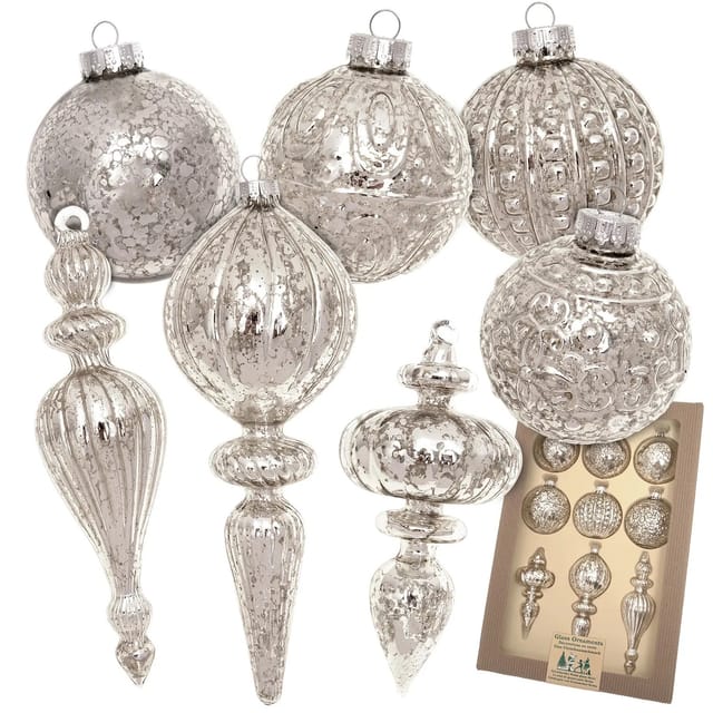 Krebs Glas Lauscha Weihnachtsornamente Romantikformen Effektsilber 9-tlg. 8-19cm