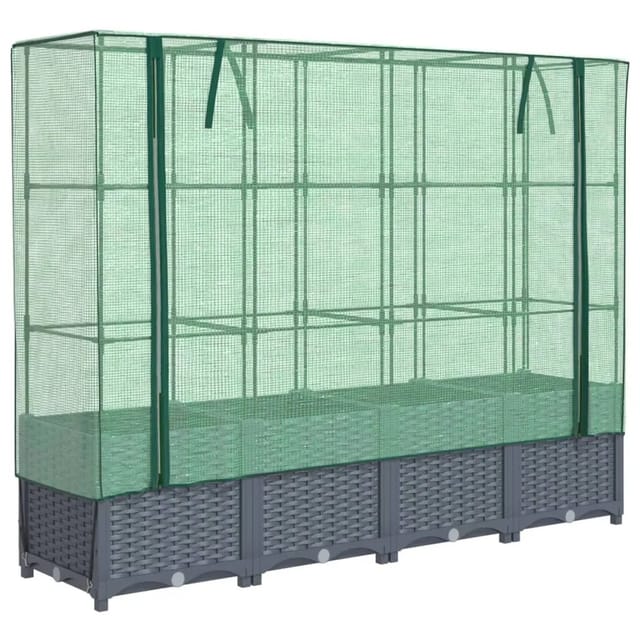 vidaXL Hochbeet mit Gewächshaus-Aufsatz Rattan-Optik 160x40x138 cm 2145994