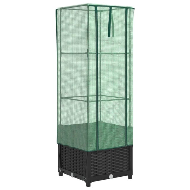 vidaXL Hochbeet mit Gewächshaus-Aufsatz Rattan-Optik 40x40x139 cm 2145989