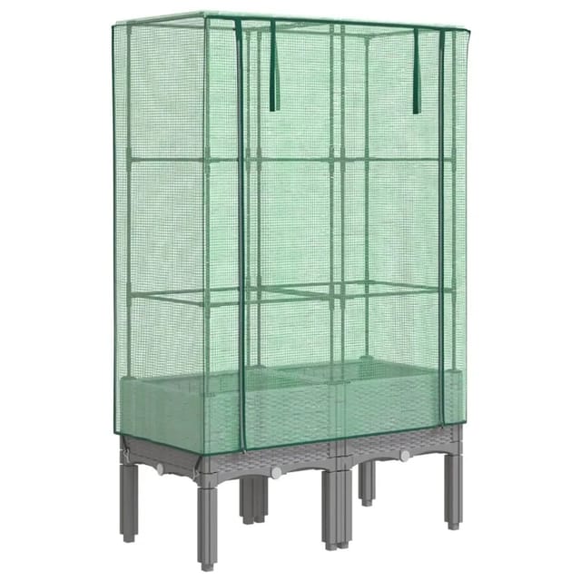 vidaXL Hochbeet mit Gewächshaus-Aufsatz Rattan-Optik 80x40x140 cm 2150745