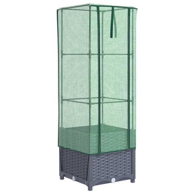 vidaXL Hochbeet mit Gewächshaus-Aufsatz Rattan-Optik 40x40x139 cm 2164084