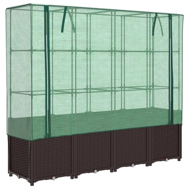 vidaXL Hochbeet mit Gewächshaus-Aufsatz Rattan-Optik 160x40x153 cm 2159049