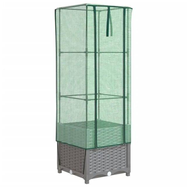 vidaXL Hochbeet mit Gewächshaus-Aufsatz Rattan-Optik 40x40x139 cm 2159068