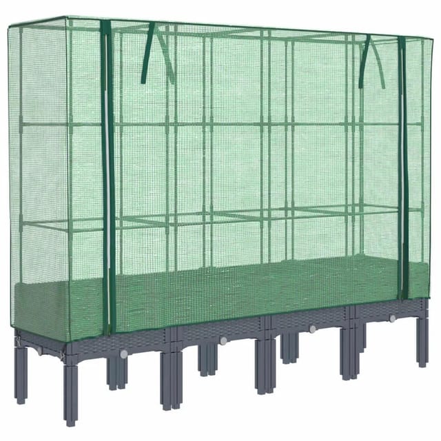 vidaXL Hochbeet mit Gewächshaus-Aufsatz Rattan-Optik 160x40x140 cm 2150727
