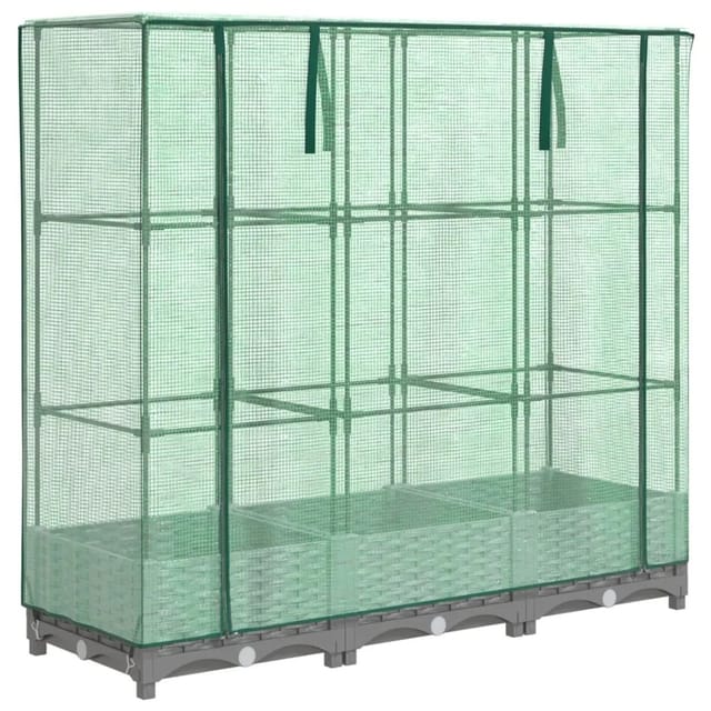 vidaXL Hochbeet mit Gewächshaus-Aufsatz Rattan-Optik 120x40x123 cm 2146008