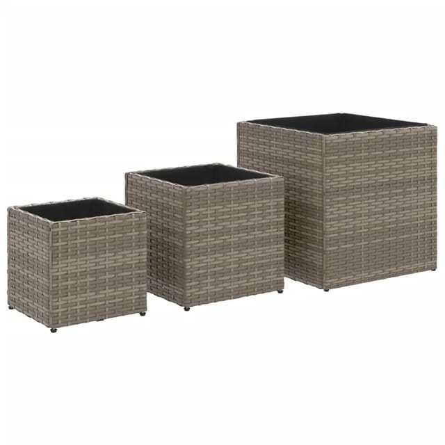 vidaXL Pflanzkübel 3 Stk Grau Poly Rattan 2107773