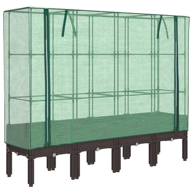 vidaXL Hochbeet mit Gewächshaus-Aufsatz Rattan-Optik 160x40x140 cm 2145990