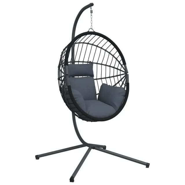 vidaXL Hängesessel Ei-Design mit Ständer Anthrazit Rattan und Stahl 2096907