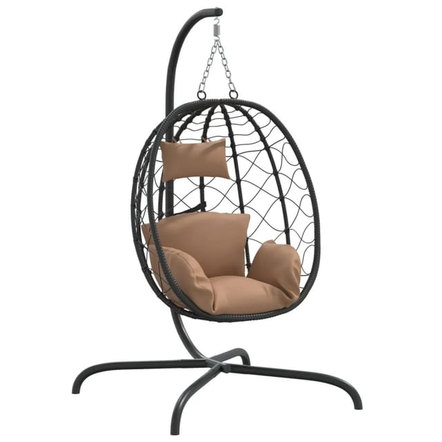 vidaXL Hängesessel Ei mit Kissen Taupe Poly Rattan & Stahl 1629489