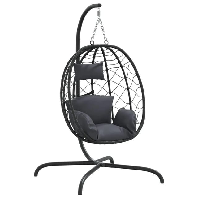 vidaXL Hängesessel Ei mit Kissen Anthrazit Poly Rattan & Stahl 1629488