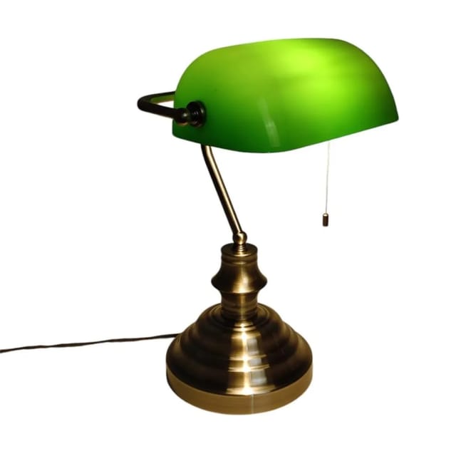 Dapo Tischleuchte Bankerslamp mit Zugschalter Altmessing Grün E27