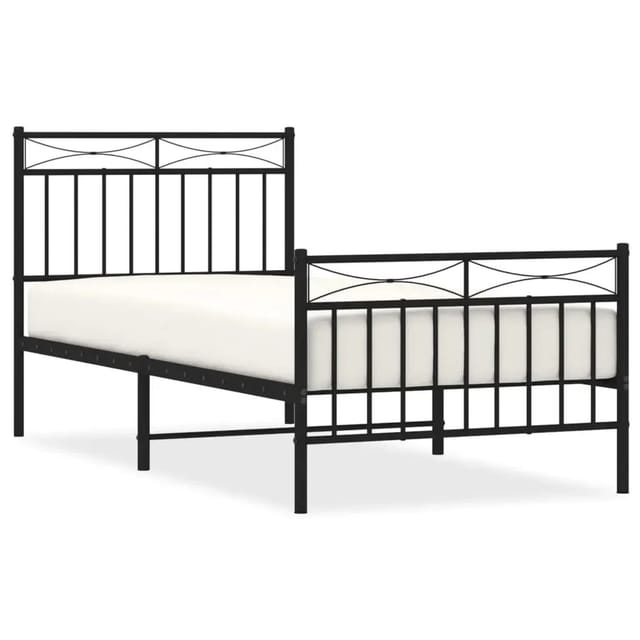 vidaXL Bettgestell mit Kopf- und Fußteil Metall Schwarz 90x200 cm Modell 111907752