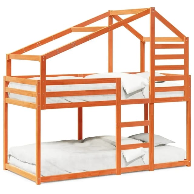 vidaXL Etagenbett mit Dach Wachsbraun 90x200 cm Massivholz Kiefer2096946