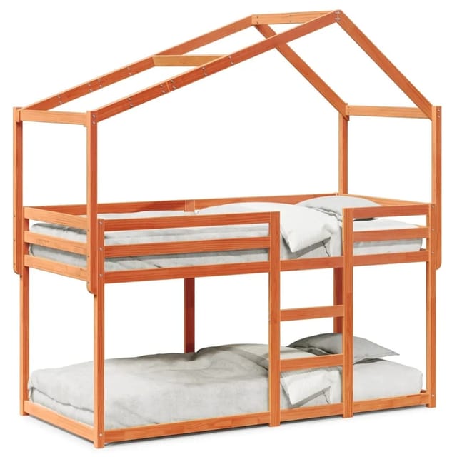 vidaXL Etagenbett mit Dach Wachsbraun 90x190 cm Massivholz Kiefer2096949