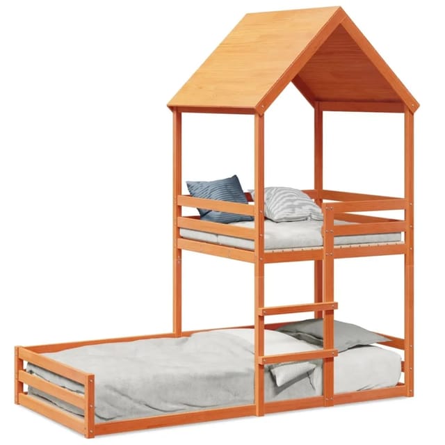 vidaXL Etagenbett mit Dach Wachsbraun 90x190 cm Massivholz Kiefer2012219