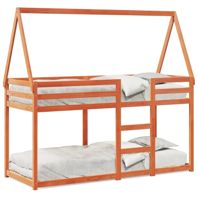vidaXL Etagenbett mit Dach Wachsbraun 90x200 cm Massivholz Kiefer2096947