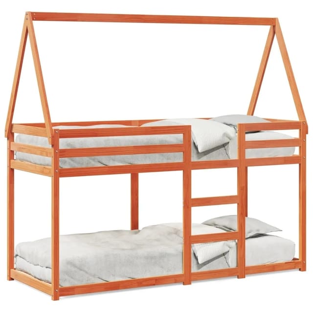 vidaXL Etagenbett mit Dach Wachsbraun 90x190 cm Massivholz Kiefer2096953