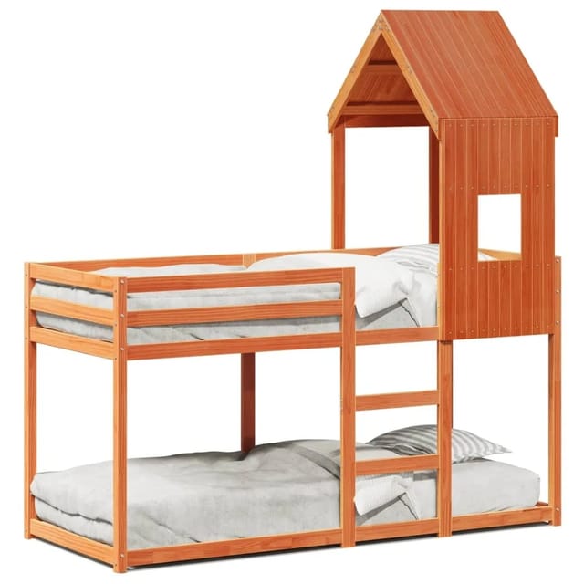 vidaXL Etagenbett mit Dach Wachsbraun 80x200 cm Massivholz Kiefer2096951
