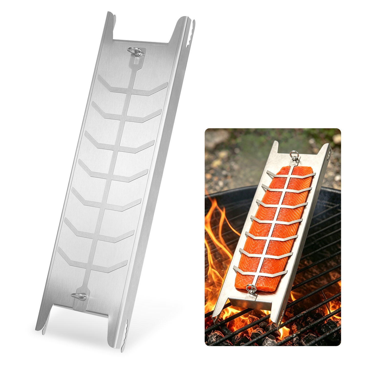 Tolletour Flammlachsbretter, Silberfarbene Lachsplatte, Maximale Tragkraft 2,5 Kg, Maße 59,5 × 16 × 3,6 Cm