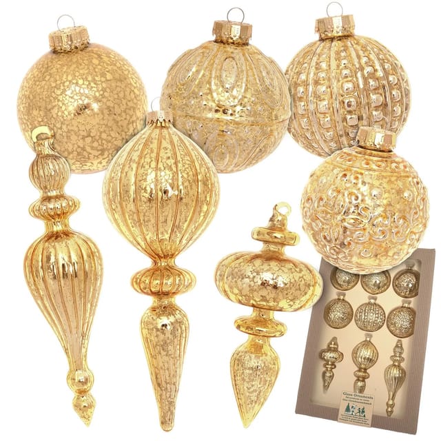 Krebs Glas Lauscha Weihnachtsornamente Romantikformen Effektgold 9-tlg. 8-19cm
