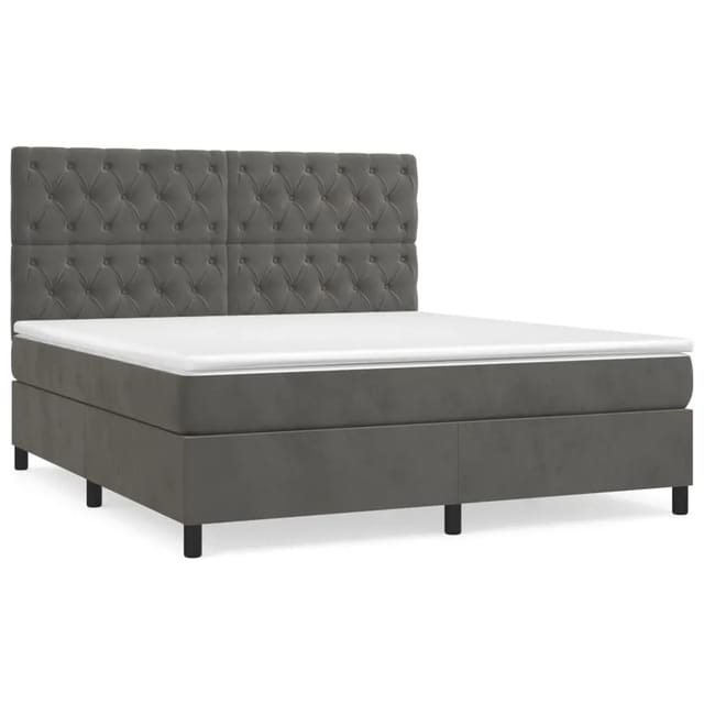 vidaXL Boxspringbett mit Matratze Dunkelgrau 160x200 cm Samt1395985