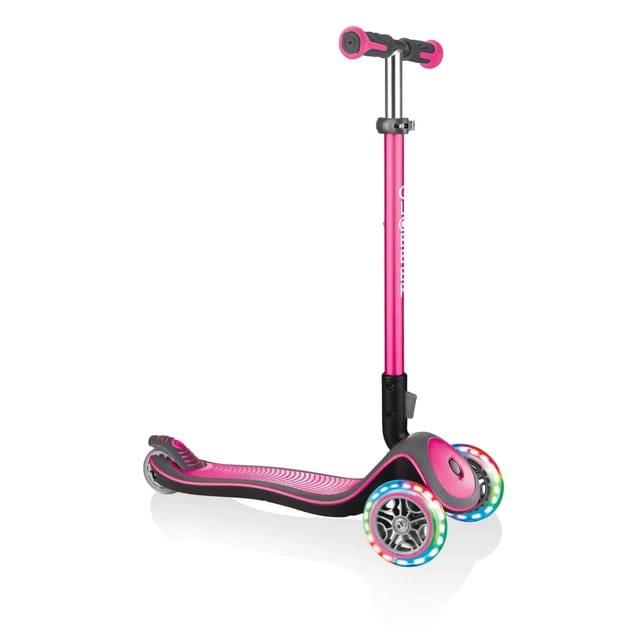 Globber Elite Deluxe Lights Tretroller Kinder 120/80 mm ABEC 5 3-Rädrig Höhenverstellbar LED-Rollen Dunkelblau