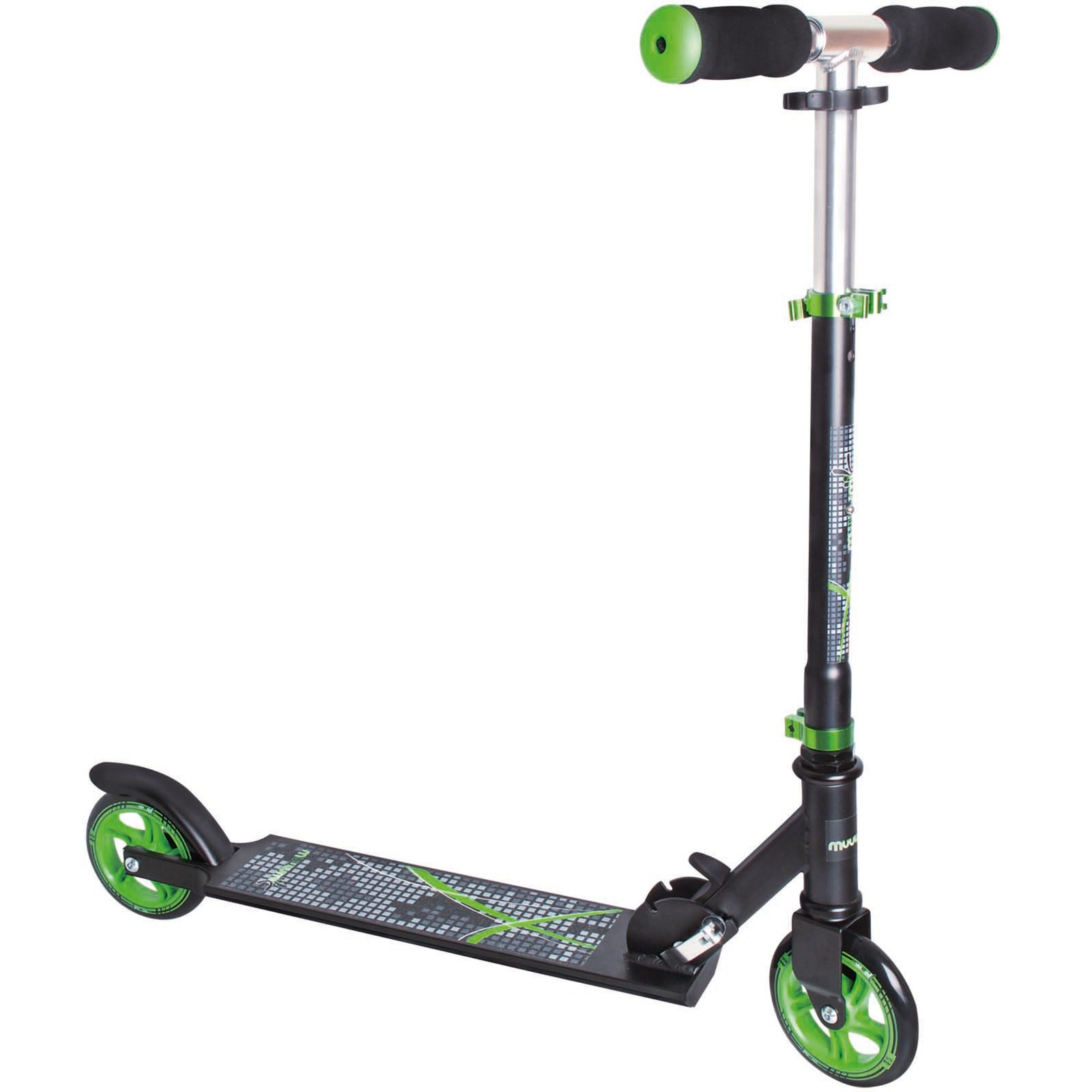 Muuwmi Aluminium Scooter Tretroller 125 mm ABEC 5 GS-Geprüft Höhenverstellbar Schwarz-Grün