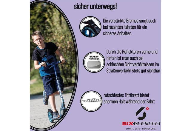 Six Degrees Aluminium Scooter Junior mit Klappmechanismus & Ständer 180/145 mm Höhenverstellbar GS-Geprüft Pink