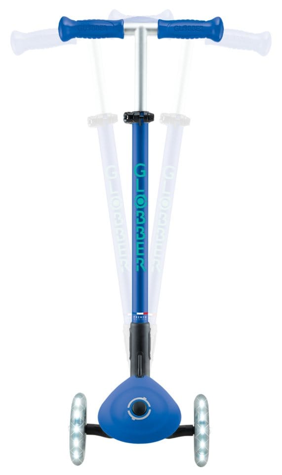 Globber Primo Foldable Plus Lights Tretroller Kinder 120/80 mm ABEC 5 3-Rädrig Höhenverstellbar LED-Rollen Blau
