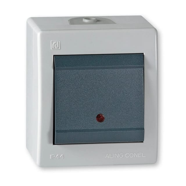 Aling-Conel EinAus Aufputz Schalter mit Glimmlampe und Wippschalter 10AX250V IP 44 Grau